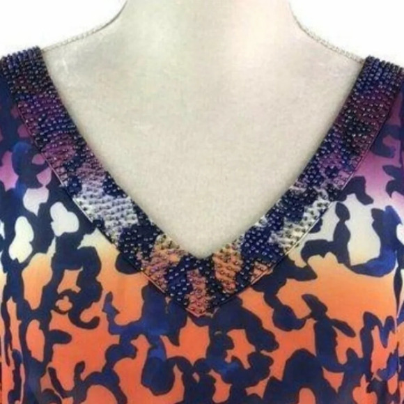Lane Bryant ombre multi  colored beaded vee neck batwing sheer top SZ 22/24 - Picture 7 of 12